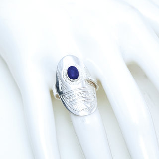 Bijoux ethniques touareg berbres bague en argent 925 massif femme pierres semi-prcieuses vraie Lapis-Lazuli vritable naturelle ovale rglable ajustable - Niger 149 b