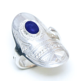 Bijoux ethniques touareg berbres bague en argent 925 massif femme pierres semi-prcieuses vraie Lapis-Lazuli vritable naturelle ovale rglable ajustable - Niger 149 a