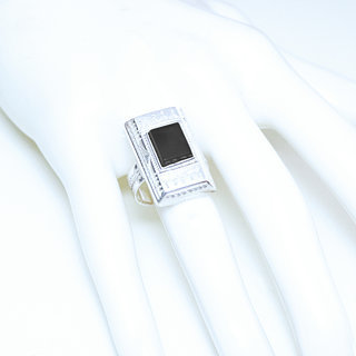 Bijoux ethniques touareg berbres bague argent 925 femme homme pierres semi-prcieuses fines onyx noir rectangle grave artisanale personnalis - Niger 153 b