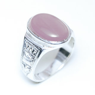 Bijoux touareg ethniques berbres bague en argent 925 massif pierres semi-prcieuses personnaliss femme homme chevalire ovale gravure quartz rose - Niger 093 a