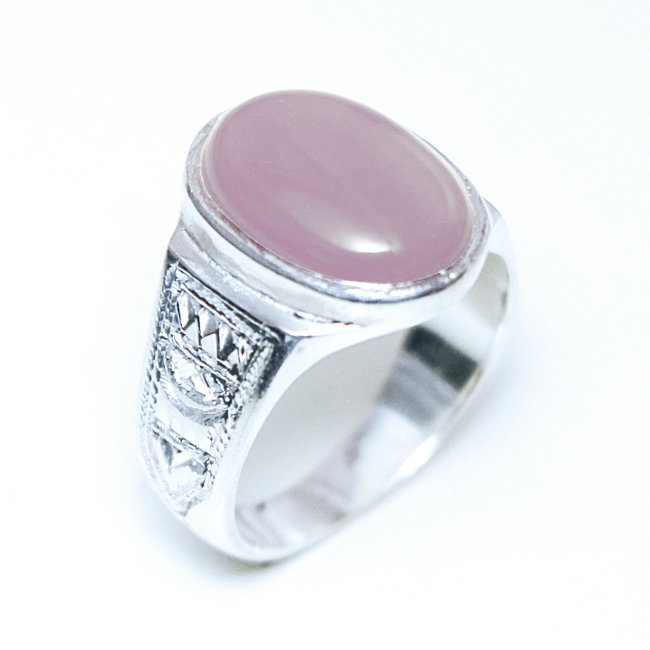 Bague argent massif 925 touareg ovale chevalière et Quartz rose - Niger 093