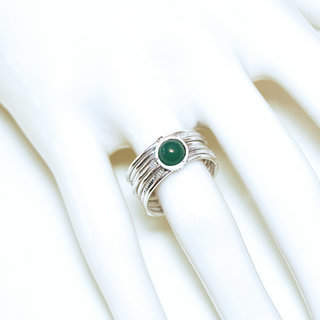 Bijoux ethniques touareg bague en argent 925 massif femme homme semainier grav multi plusieurs sept anneaux et pierre fine agate verte ronde - Niger 077 b