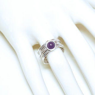 Bijoux ethniques touareg berbres bague en argent 925 massif femme homme semainier grav multi plusieurs sept anneaux et pierre fine amthyste violet ronde - Niger 077 b