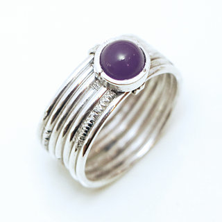 Bijoux ethniques touareg berbres bague en argent 925 massif femme homme semainier grav multi plusieurs sept anneaux et pierre fine amthyste violet ronde - Niger 077 a