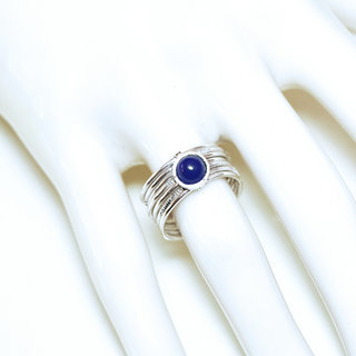 Bijoux ethniques touareg berbres bague en argent 925 massif femme homme semainier grav multi plusieurs sept anneaux et pierre fine lapis-lazuli ronde - Niger 077 b