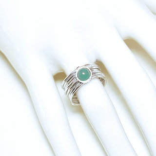 Bijoux ethniques touareg berbres bague en argent 925 massif femme homme semainier grav multi plusieurs sept anneaux et pierre fine aventurine verte ronde - Niger 077 b