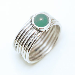 Bijoux ethniques touareg berbres bague en argent 925 massif femme homme semainier grav multi plusieurs sept anneaux et pierre fine aventurine verte ronde - Niger 077 a