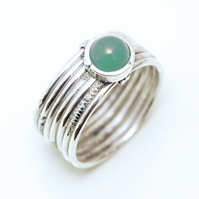 Bague argent massif 925 touareg semainier rond et Aventurine - Niger 077