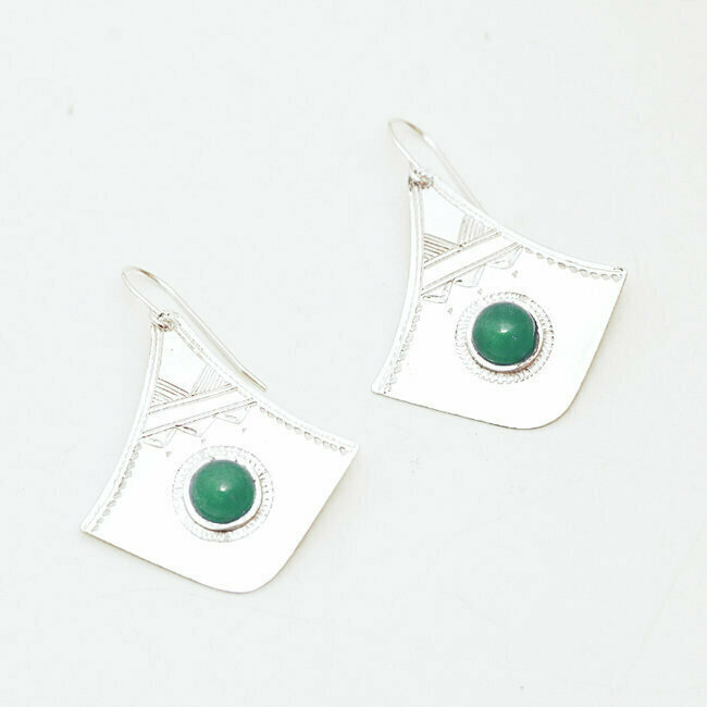 Boucles d'oreilles argent 925 touareg et Agate verte - Niger 045