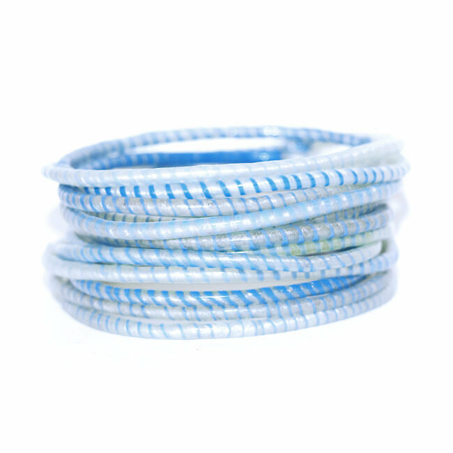 Lot de 12 bracelets Jokko en plastique recyclé Bleu foncé nacre - Mali 084