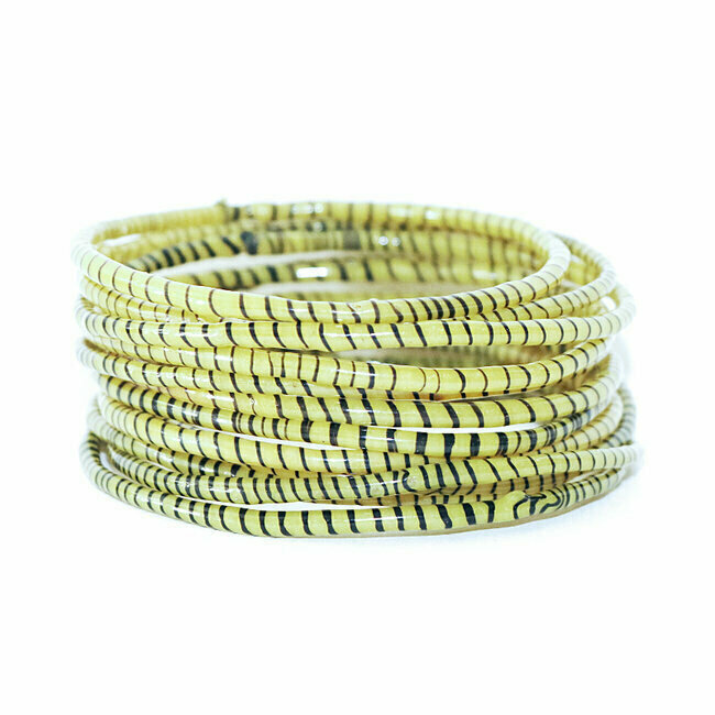 Lot de 12 bracelets Jokko en plastique recyclé Jaune paille - Mali 085