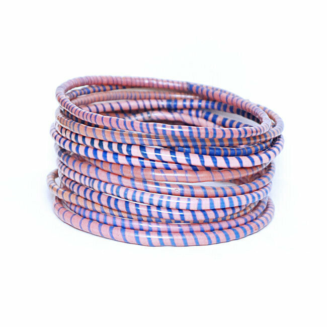 Lot de 12 bracelets Jokko en plastique recyclé Rose cobalt - Mali 086