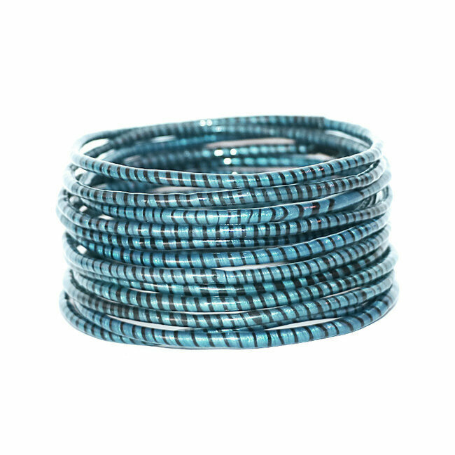 Lot de 12 bracelets Jokko en plastique recyclé Vert fougère - Mali 090
