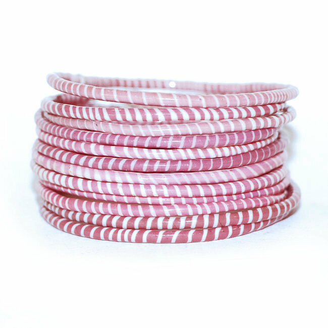 Lot de 12 bracelets Jokko en plastique recyclé Rose flamand - Mali 099